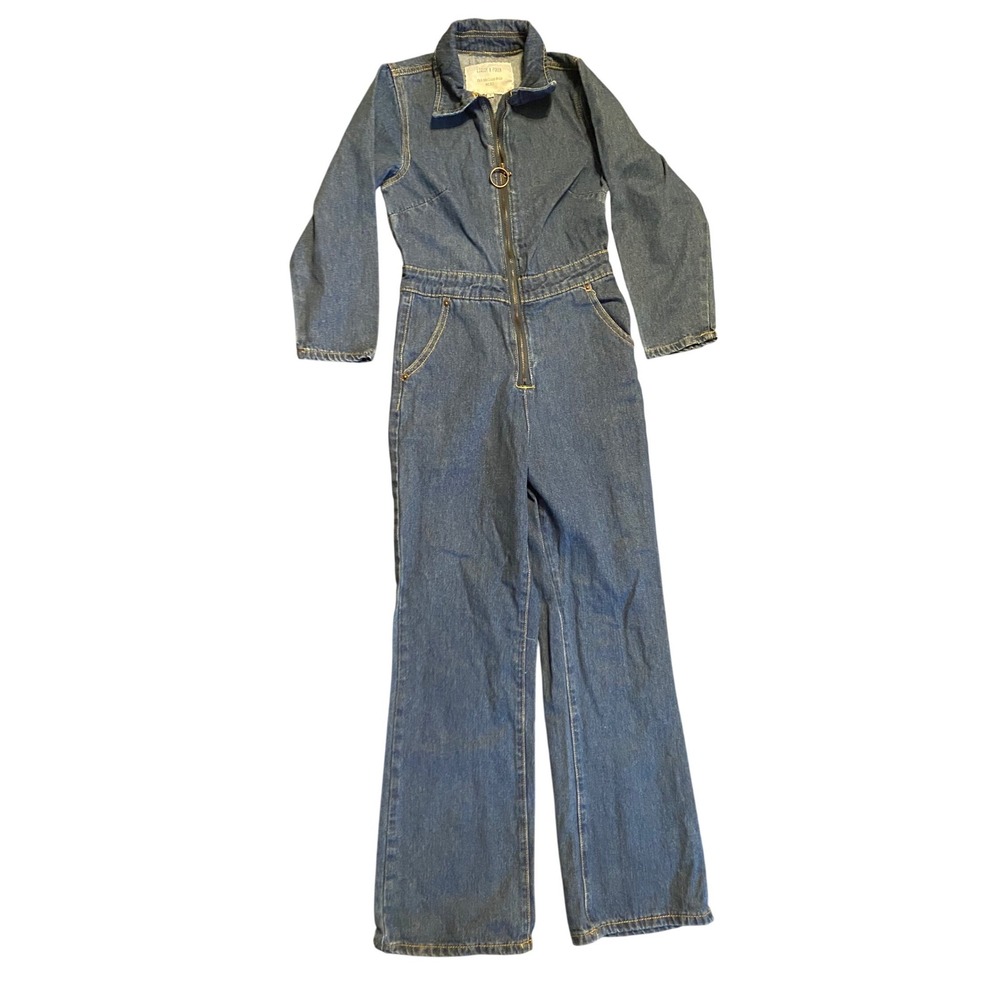 Liquor‎ N Poker Womens Blue Denim Long Sleeve Zip Front Wide Leg Jumpsuit Size 6